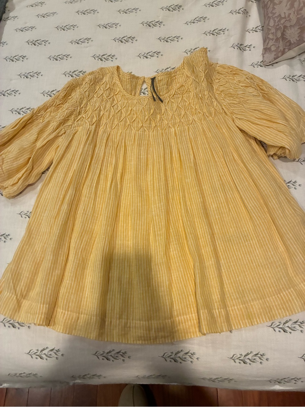 Anthropologie Yellow Smocked Puff-Sleeve Blouse